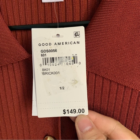 GOOD AMERICAN Polo MIDI DRESS Ribbed BRICK Slit - Picture 8 of 11